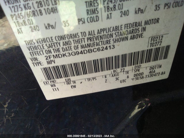2013 FORD EDGE SE VIN: 2FMDK3G94DBC62413