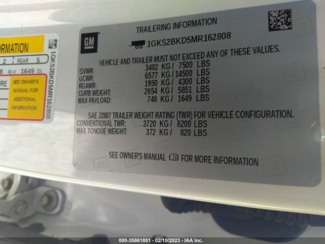 1GKS2BKD5MR162808 GMC YUKON SLT