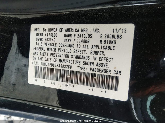 2014 HONDA ACCORD COUPE EX-L VIN: 1HGCT2B83EA003268