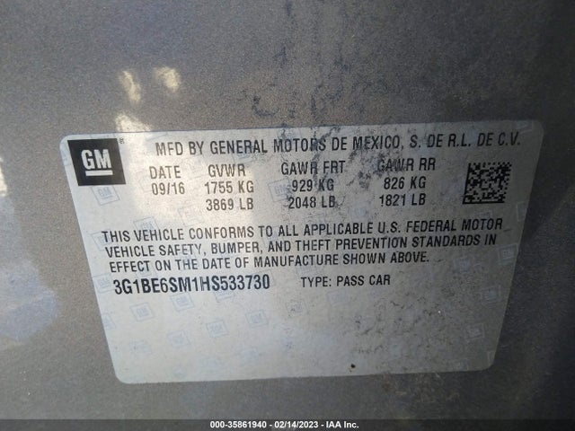 Chevrolet CRUZE LT 2017 3G1BE6SM1HS533730 Image 10