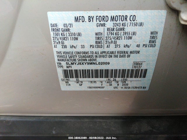 2021 Lincoln Aviator, VIN: 5LMYJ8XY9MNL02009