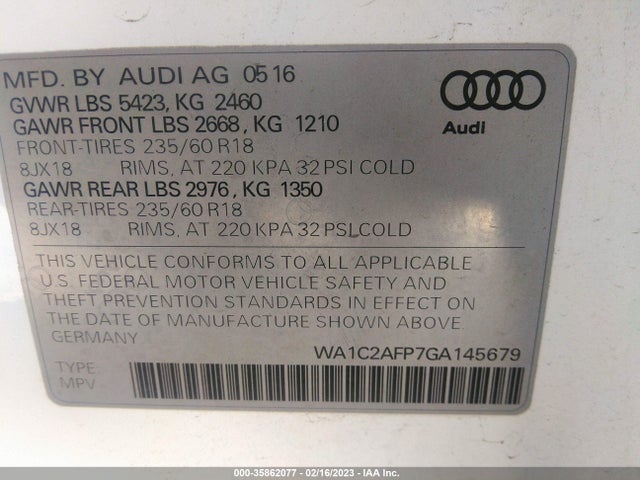 WA1C2AFP7GA145679 Audi Q5 PREMIUM