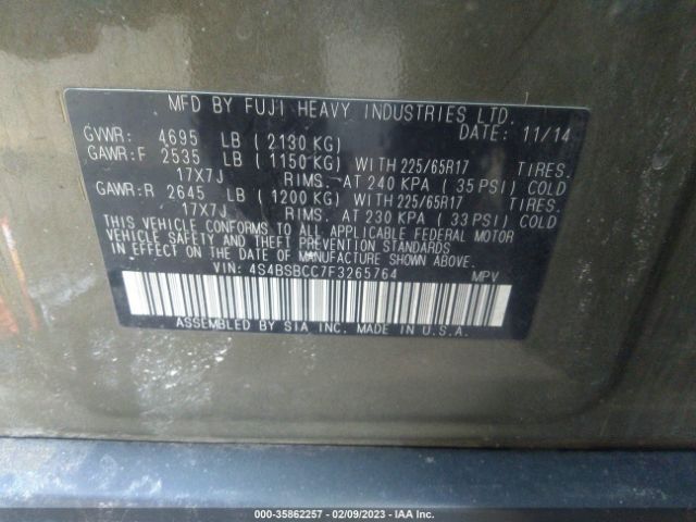4S4BSBCC7F3265764 Subaru Outback 2.5i Premium
