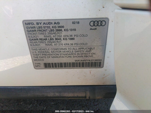 2018 Audi SQ5, VIN: WA1A4AFY4J2139253