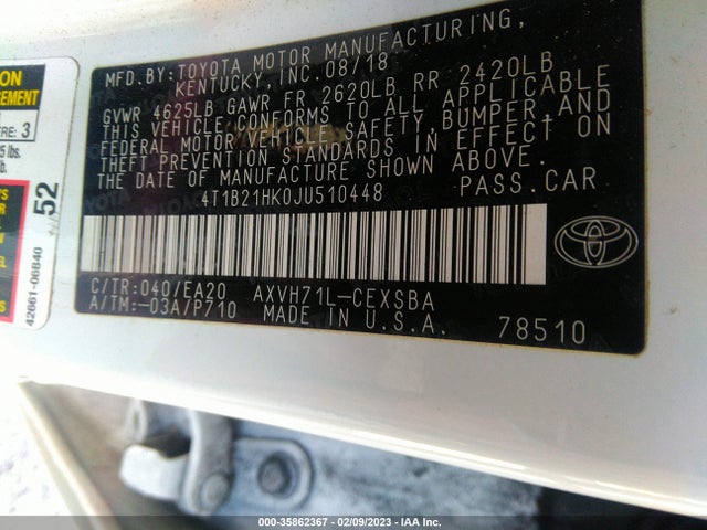 2018 Toyota Camry, VIN: 4T1B21HK0JU510448
