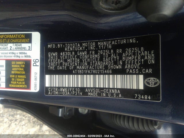 2017 Toyota Camry, VIN: 4T1BD1FK7HU215466