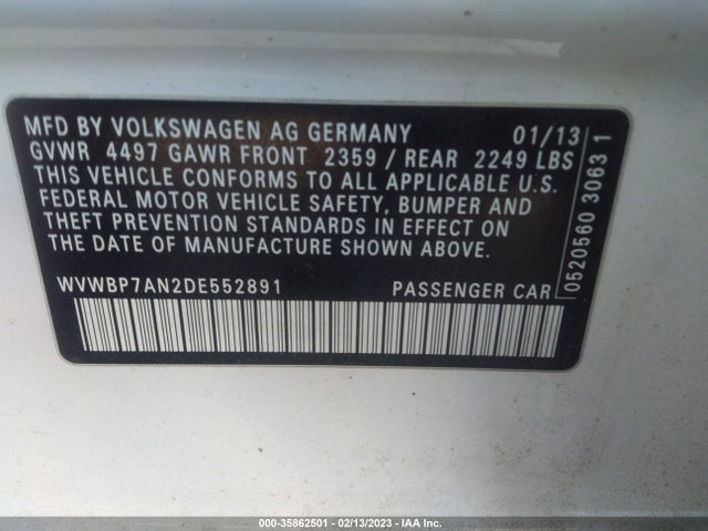 Volkswagen CC 2013 WVWBP7AN2DE552891 Image 9