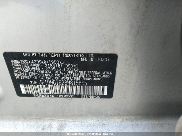 Subaru Impreza Wagon I W/premium Pkg 2008 JF1GH61628H815865 Image 10