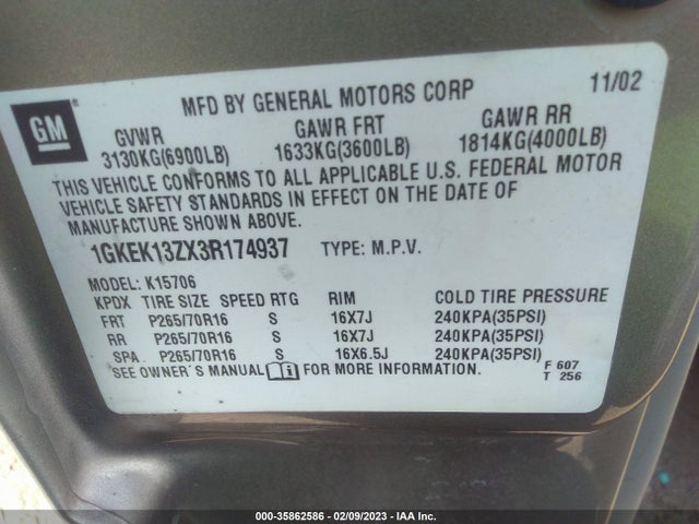 GMC Yukon 2003 1GKEK13ZX3R174937 Image 10