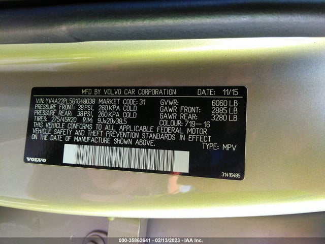 2016 Volvo XC90, VIN: YV4A22PL5G1048038