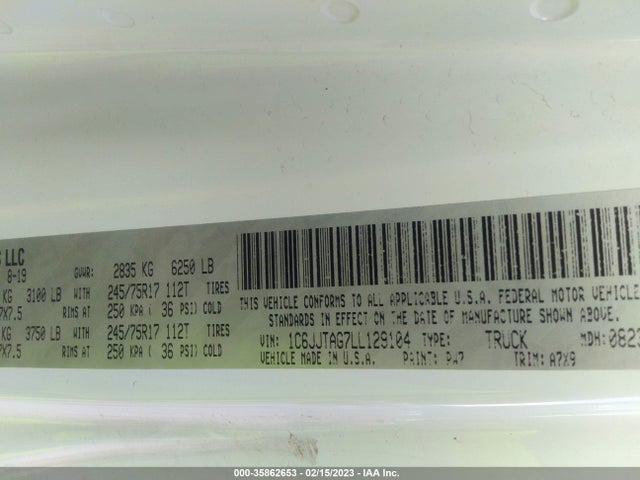 Jeep Gladiator Sport S 2020 1C6JJTAG7LL129104 Image 10