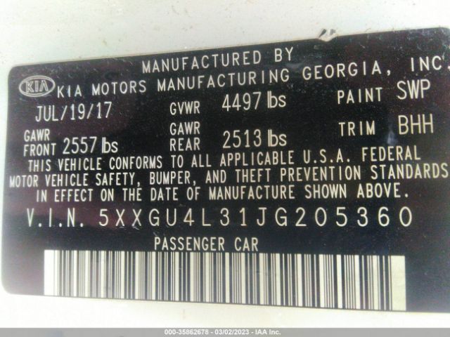 5XXGU4L31JG205360 KIA OPTIMA EX