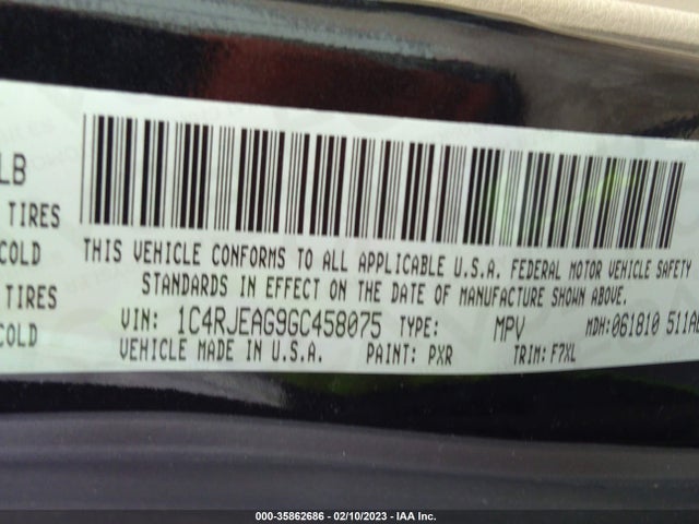 2016 Jeep Grand Cherokee, VIN: 1C4RJEAG9GC458075