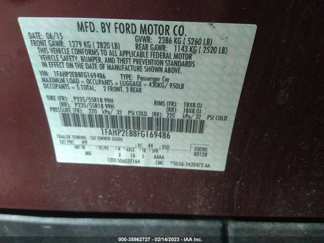 2015 Ford Taurus, VIN: 1FAHP2E88FG169486
