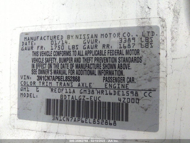 Nissan Versa Sl 2014 3N1CN7AP6EL852868 Image 10
