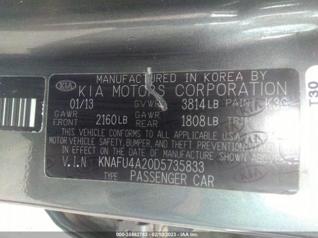 KNAFU4A20D5735833 KIA FORTE EX