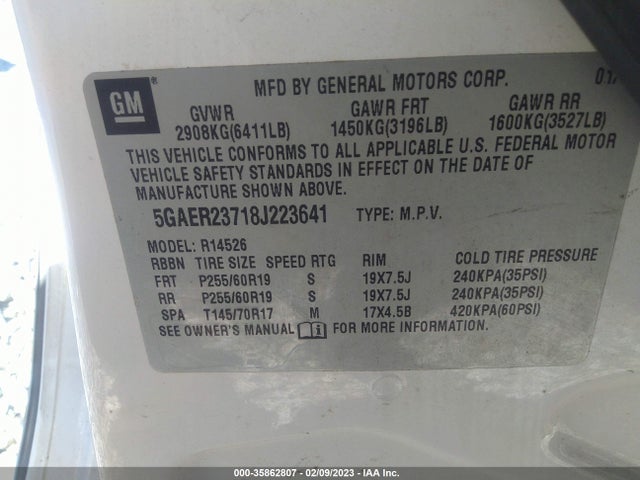 2008 BUICK ENCLAVE CXL VIN: 5GAER23718J223641