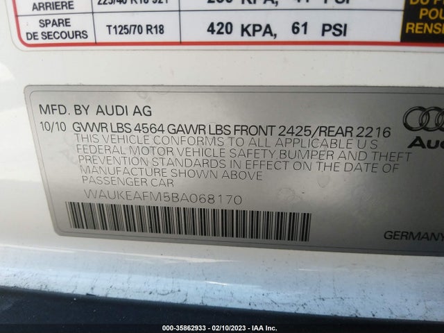 Audi A3 2.0t Premium Plus 2011 WAUKEAFM5BA068170 Image 10