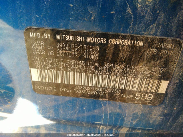 2016 Mitsubishi Lancer, VIN: JA32U2FU8GU009758