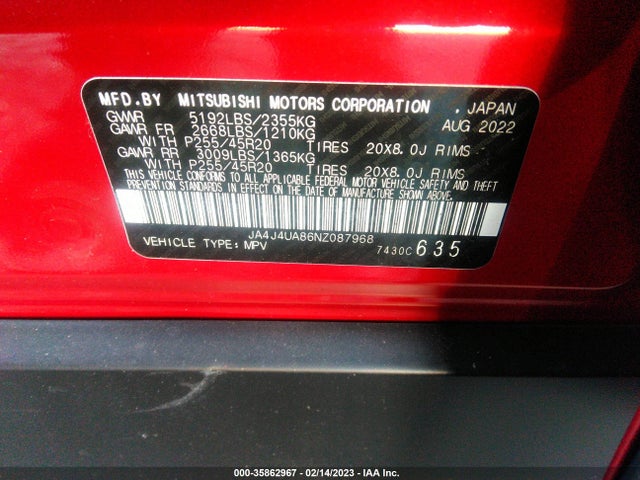 JA4J4UA86NZ087968 Mitsubishi Outlander Se