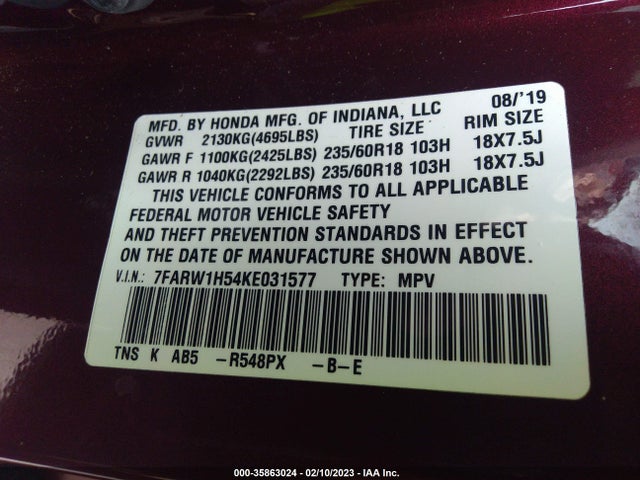 Honda CR-V EX 2019 7FARW1H54KE031577 Image 9