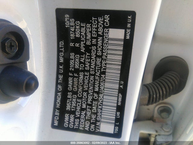 Honda Civic Hatchback Lx 2020 SHHFK7H34LU406704 Image 10