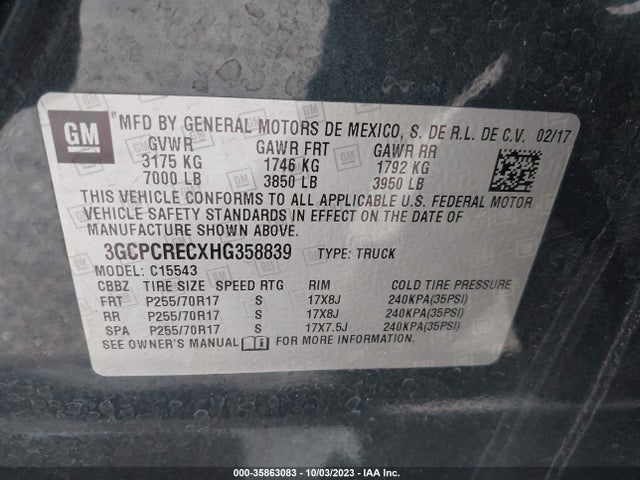 Chevrolet Silverado 1500 Lt 2017 3GCPCRECXHG358839 Image 9