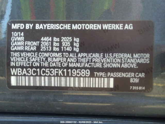 BMW 3 Series 328i 2015 WBA3C1C53FK119589 Image 9