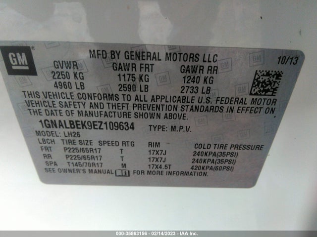 Chevrolet EQUINOX LT 2014 1GNALBEK9EZ109634 Image 10