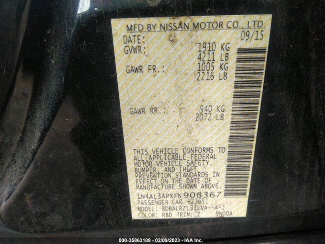 2015 Nissan Altima, VIN: 1N4AL3APXFN908367