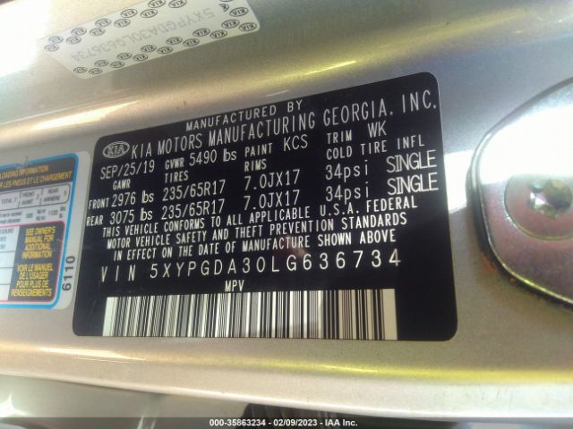 5XYPGDA30LG636734 KIA SORENTO LX