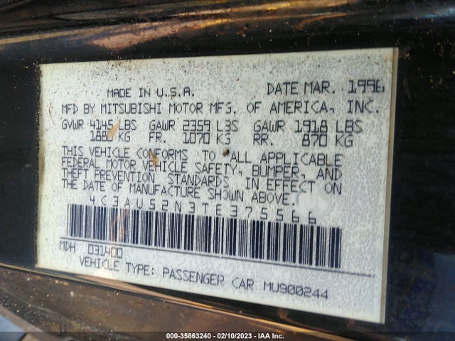Chrysler Sebring Lxi 1996 4C3AU52N3TE375566 Image 10