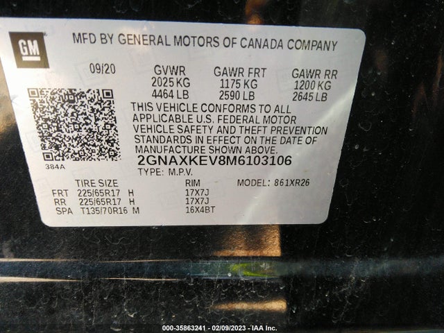 Chevrolet EQUINOX LT 2021 2GNAXKEV8M6103106 Image 9