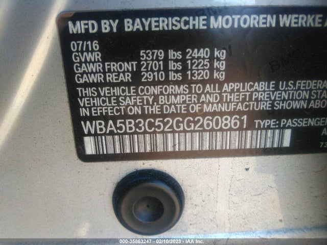 2016 BMW 5 Series, VIN: WBA5B3C52GG260861