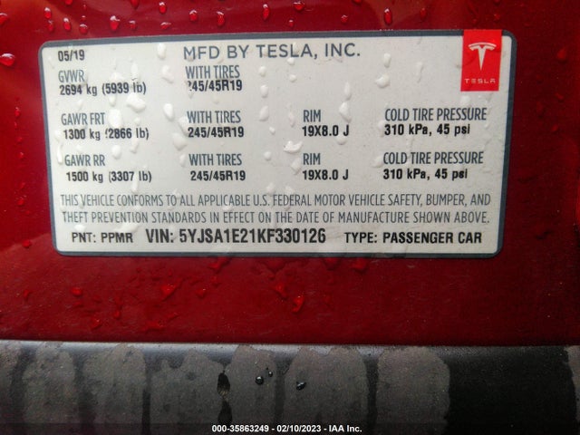 Tesla MODEL S 2019 5YJSA1E21KF330126 Image 9