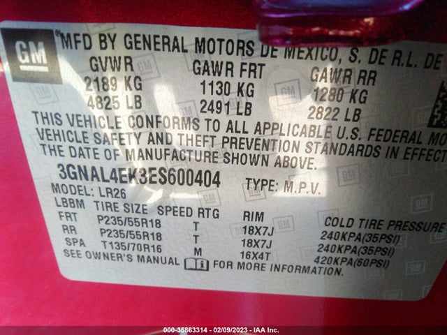 2014 Chevrolet Captiva Sport, VIN: 3GNAL4EK3ES600404