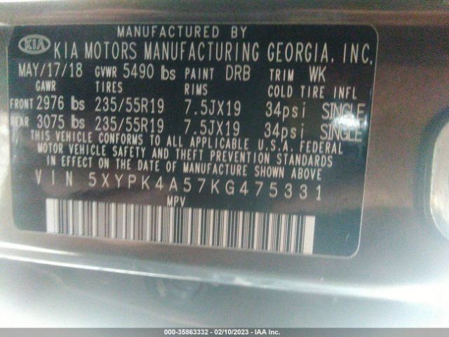 5XYPK4A57KG475331 KIA Sorento Sx V6