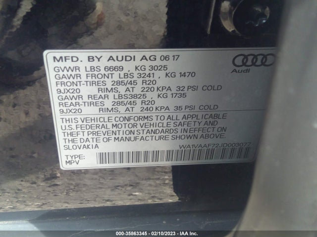 2018 Audi Q7, VIN: WA1VAAF72JD003077