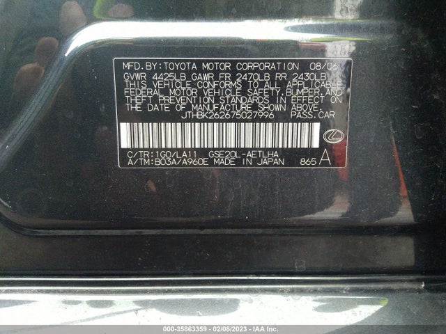 Lexus IS 250 2007 JTHBK262675027996 Image 10