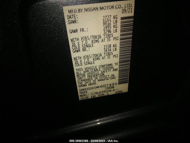 Nissan FRONTIER S 2022 1N6ED1EK5NN607495 Image 10