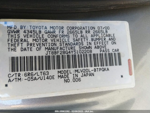Lexus ES 300 2000 JT8BF28G4Y5102208 Image 10