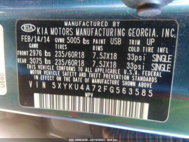 5XYKU4A72FG563585 KIA SORENTO EX