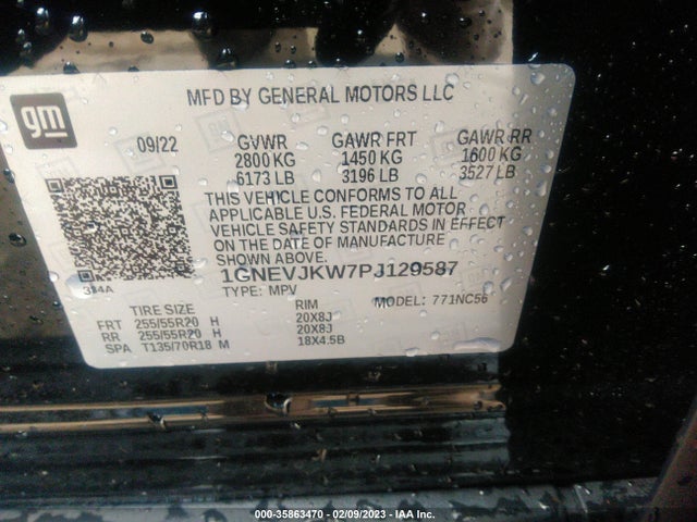 Chevrolet Traverse Rs 2023 1GNEVJKW7PJ129587 Image 9