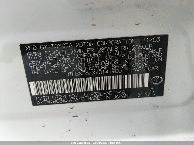 Lexus LS 430 2004 JTHBN36FX40141900 Image 9
