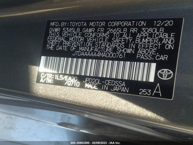 2021 Toyota Mirai, VIN: JTDAAAAA4MA000761