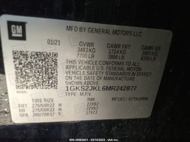 2021 GMC Yukon XL, VIN: 1GKS2JKL6MR242877