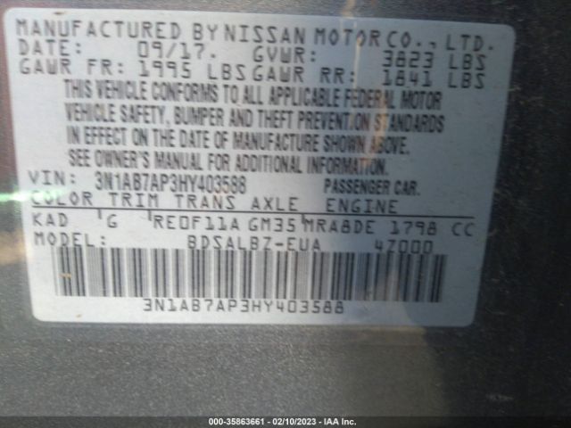 3N1AB7AP3HY403588 Nissan SENTRA S