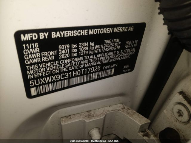 5UXWX9C31H0T17926 BMW X3 Xdrive28i