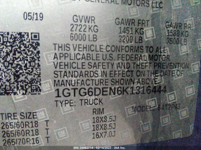 1GTG6DEN6K1316444 GMC Canyon 4wd Slt