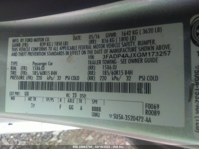 2016 Ford Fiesta, VIN: 3FADP4AJXGM173257